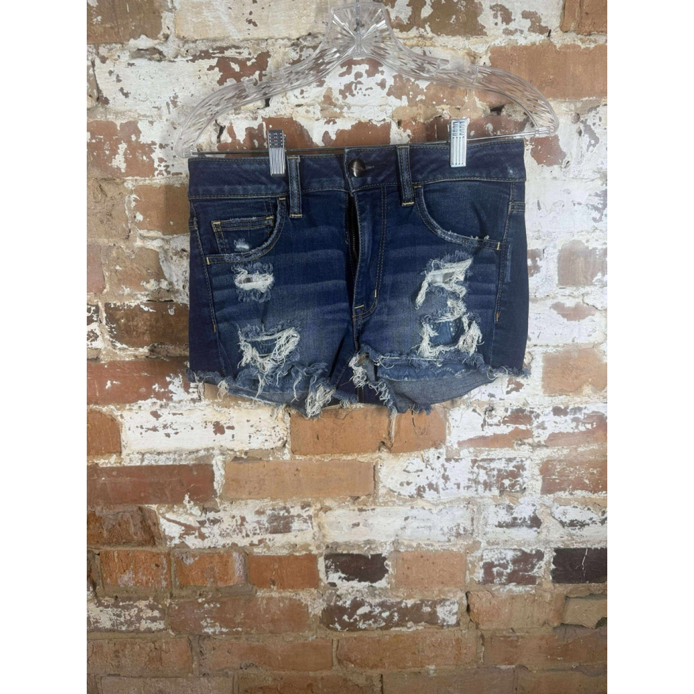 American Eagle Hi rise shortie cutoff denim‎ jean shorts Peek a Boo Pockets sz 6